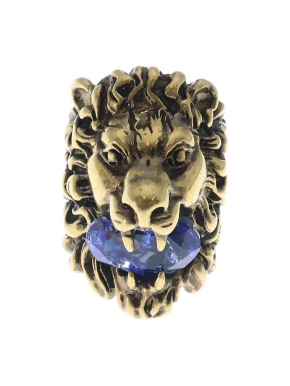 Gucci Lion Head Stone Ring Gold Blue